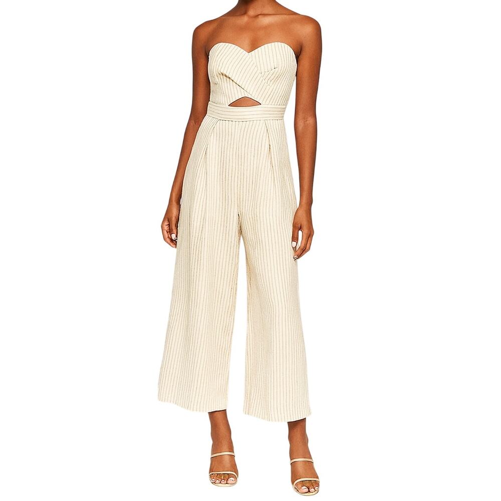 TopShop Cream Gold Yellow Striped Strapless Wide Leg Jumpsuit size 2 NEW Tags